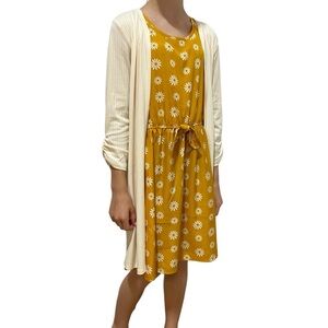 JENNA & JESSIE Dress Sweater Duster Set Size 12 Gold Floral Sleeveless Dress